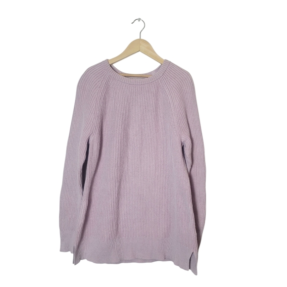 LL Bean Womens Tight Knit Sweater L Pink Crew Neck Fisherman 100% Cotton Cozy - Picture 1 of 10